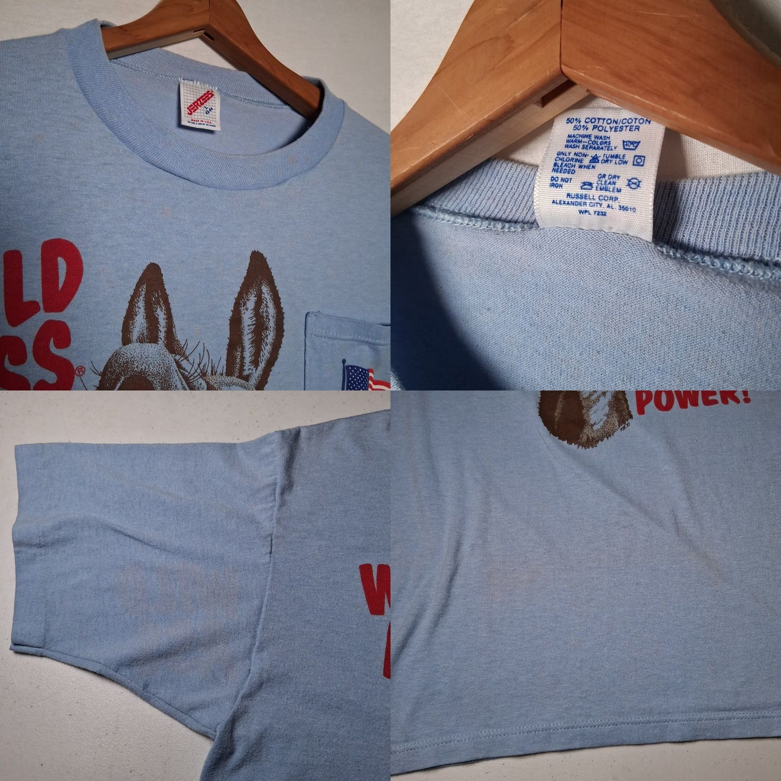 Jerzees VINTAGE Democrat T Shirt Large Blue Donkey USA Flag Patriotic Funny READ | JERZEES | Men | Cotton Blend | Short Sleeve | Crew Neck | Vintage Yes Size US L / EU 52-54 / 3 - 8 Thumbnail