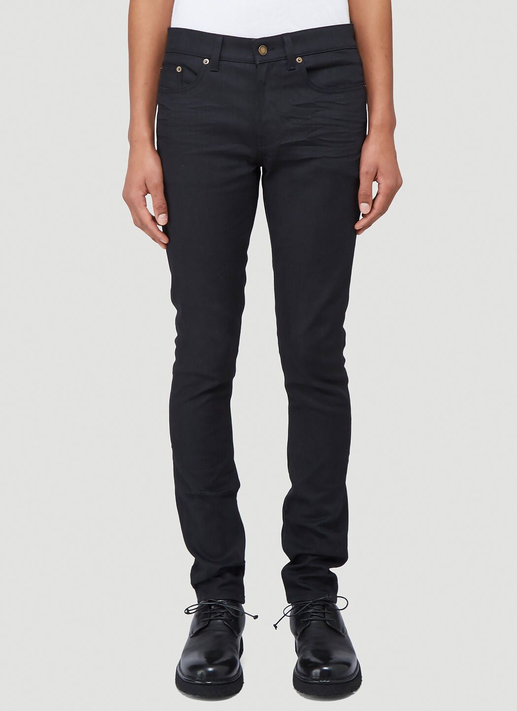 Saint Laurent Paris o1s1wg111124 Skinny-Fit Jeans in Used Denim in Black Size US 28 / EU 44 - 1 Thumbnail