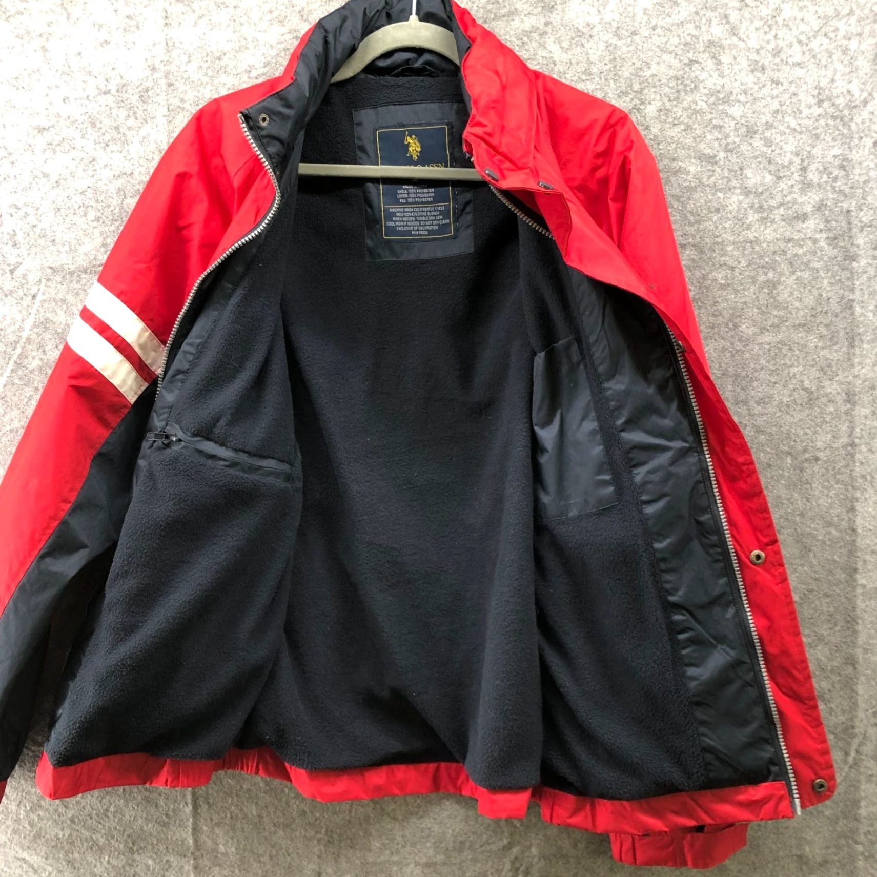 Vintage US Polo Assn Windbreaker Jacket Mens M Red Navy Hidden Hood Zip Fleece Lined Size US M / EU 48-50 / 2 - 3 Thumbnail