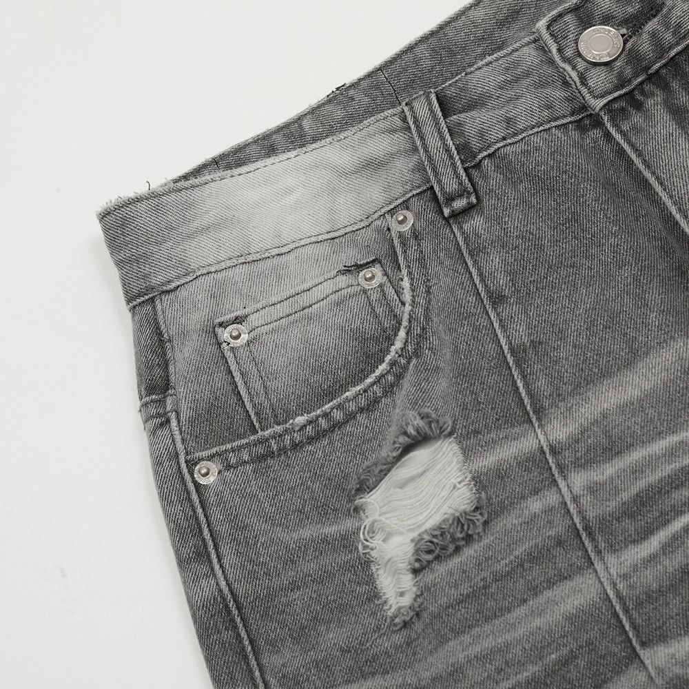 Jean Men's punk distressed loose washed gradient straight jeans Size US 32 / EU 48 - 3 Thumbnail