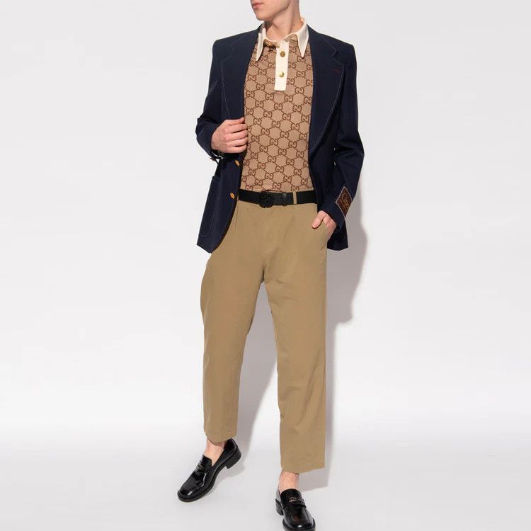Gucci o1B3y1r0526 Short Sleeve Polo Shirt in Beige/Ebony Size US M / EU 48-50 / 2 - 4 Thumbnail