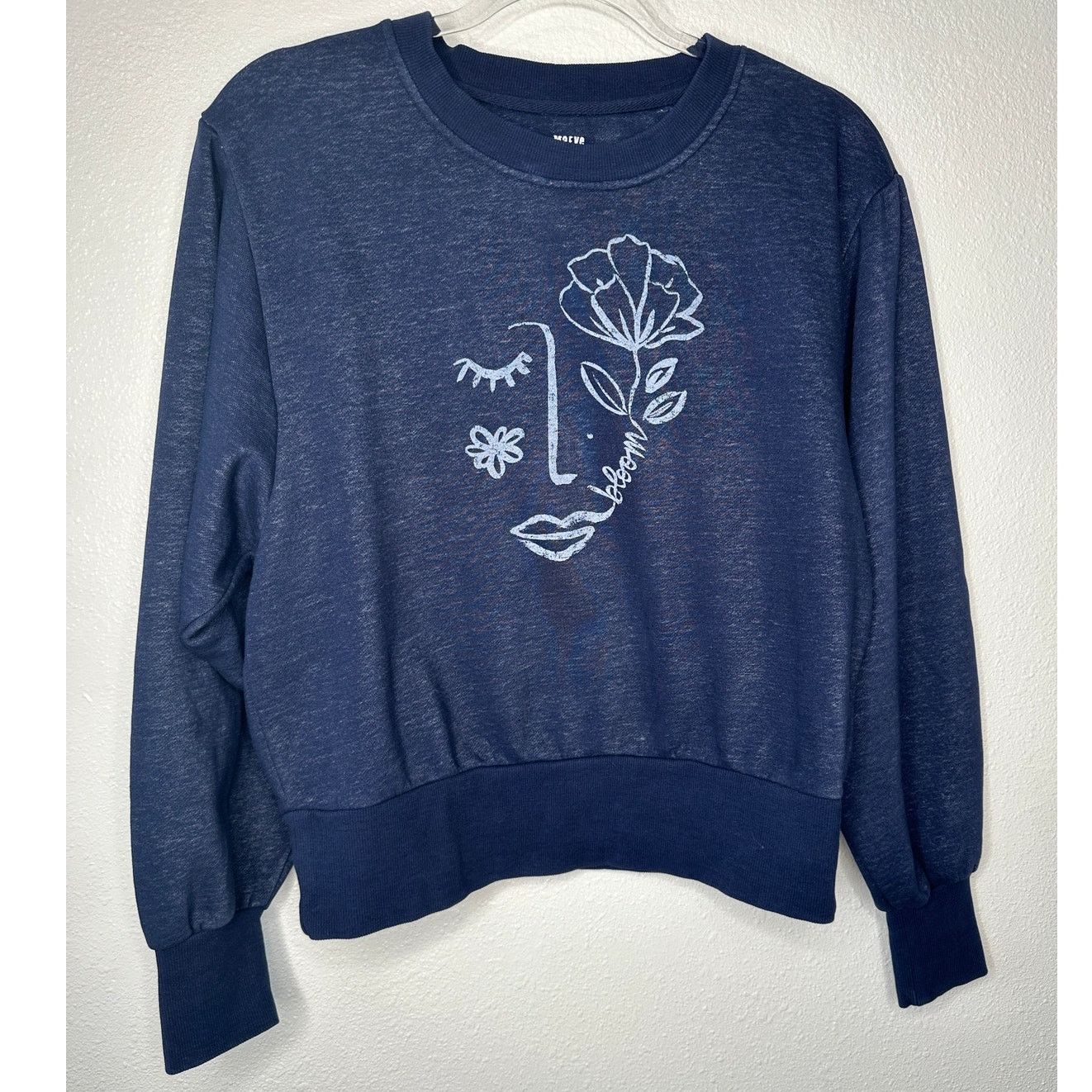 Anthropologie Maeve Navy Blue Visage Graphic Long Sleeve Sweatshirt S Size S / US 4 / IT 40 - 4 Thumbnail
