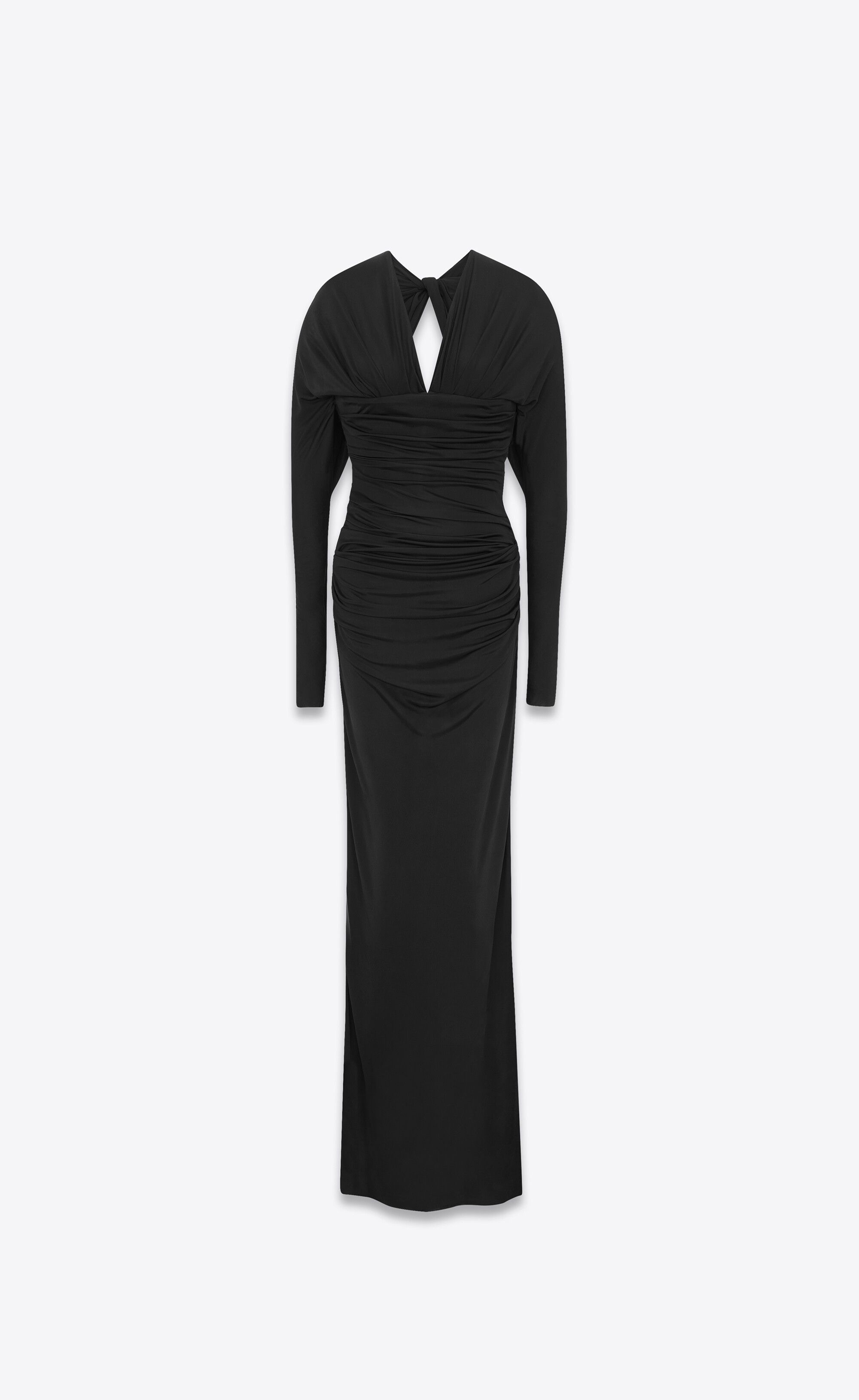 $7K VALUE Long V-neck Dress in shiny jersey