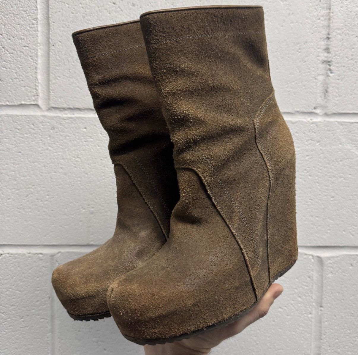 Rick Owens FW2010 Gleam Rick Owens Brown Suede Wedge Heels Size US 8.5 / IT 38.5 - 2 Thumbnail