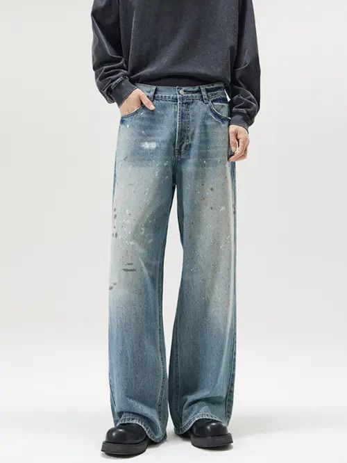 VIBE Vintage washed ink-splashed distressed straight jeans Size US 32 / EU 48 - 6 Thumbnail