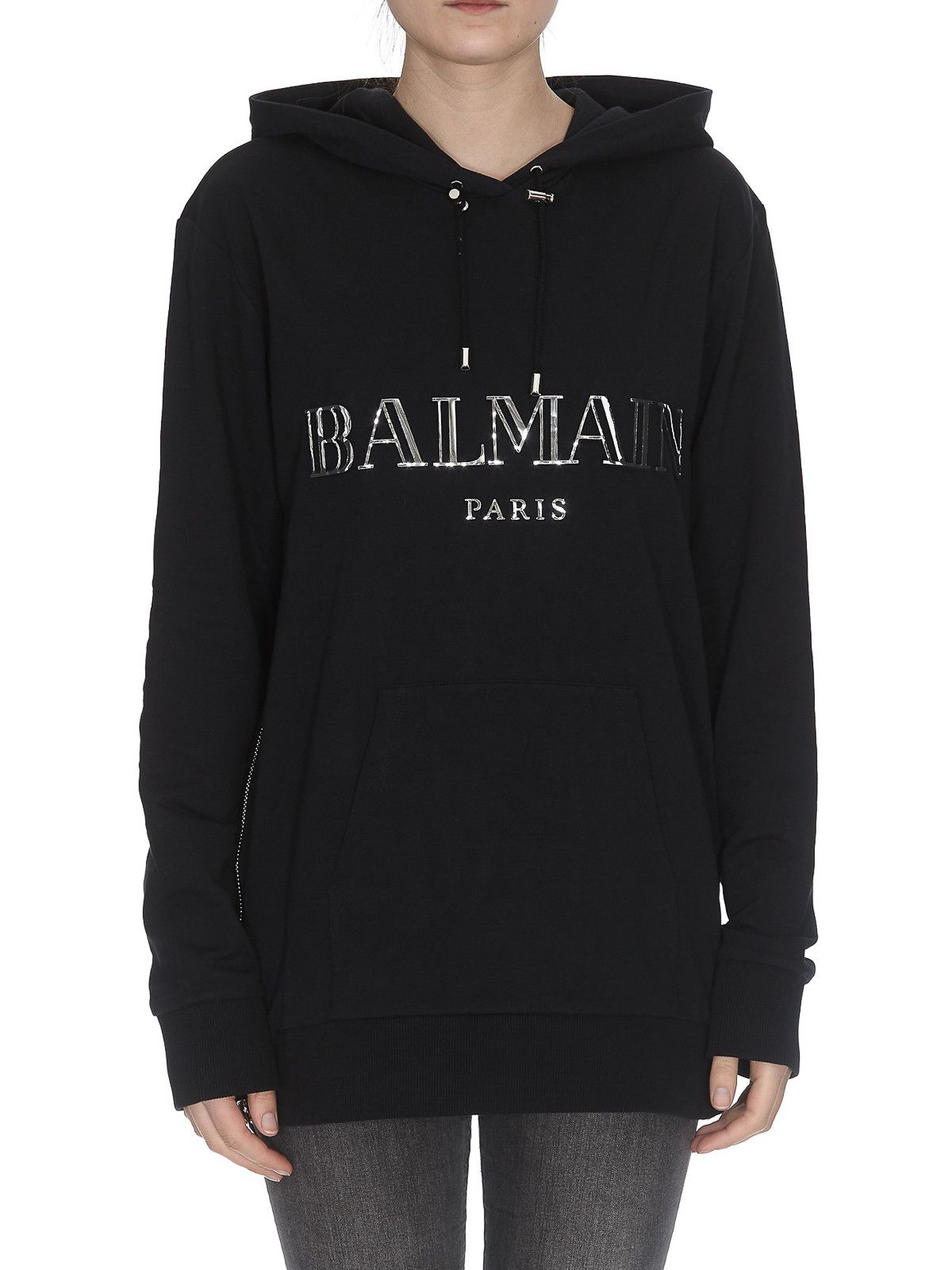 image of Balmain Oversized Big Logo Hoodie in Black, Women's (Size XS)