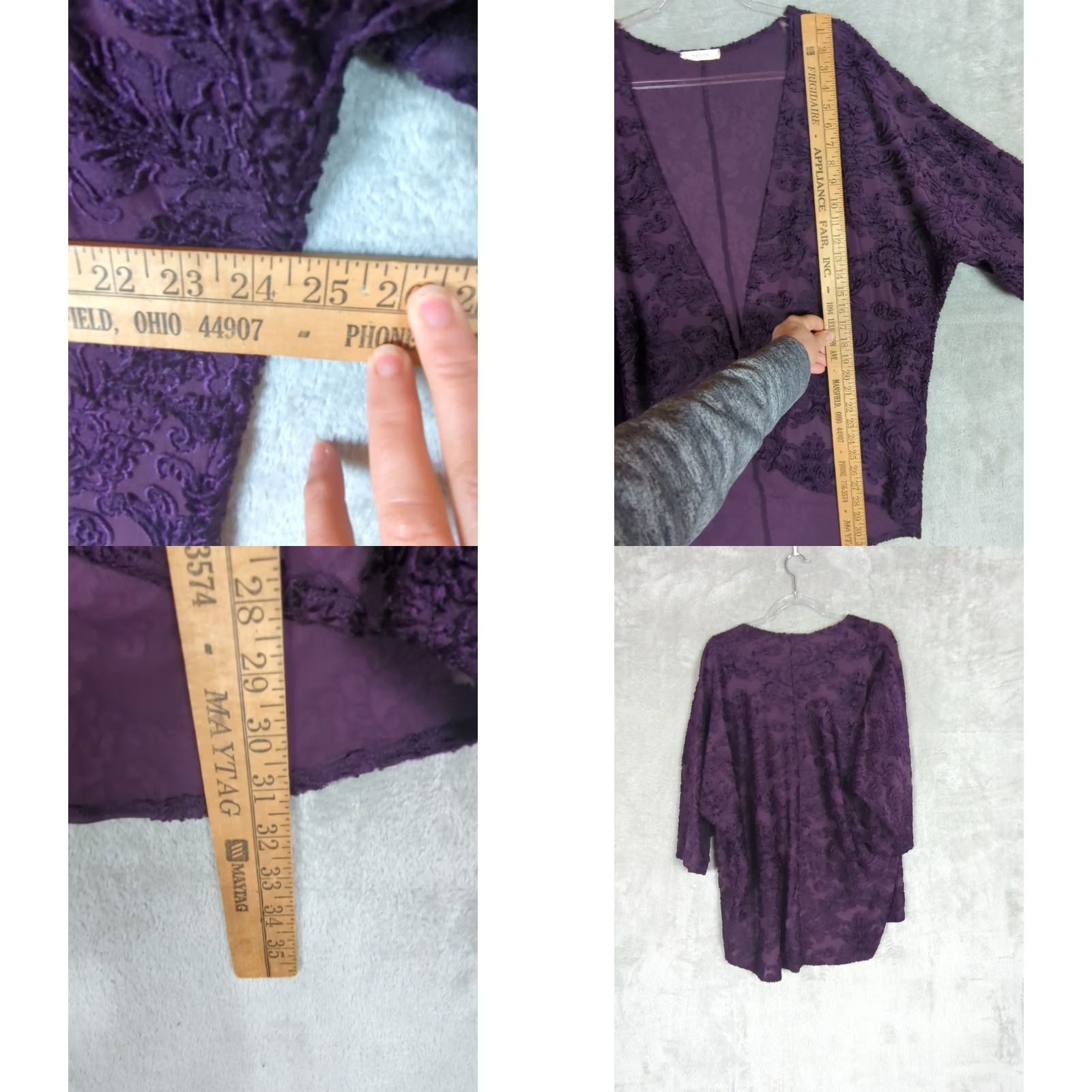 Velvet VINTAGE Boho Purple Floral Burnout Velvet Kimono Open Front Sz M Whimsigoth Fairy Size M / US 6-8 / IT 42-44 - 8 Thumbnail