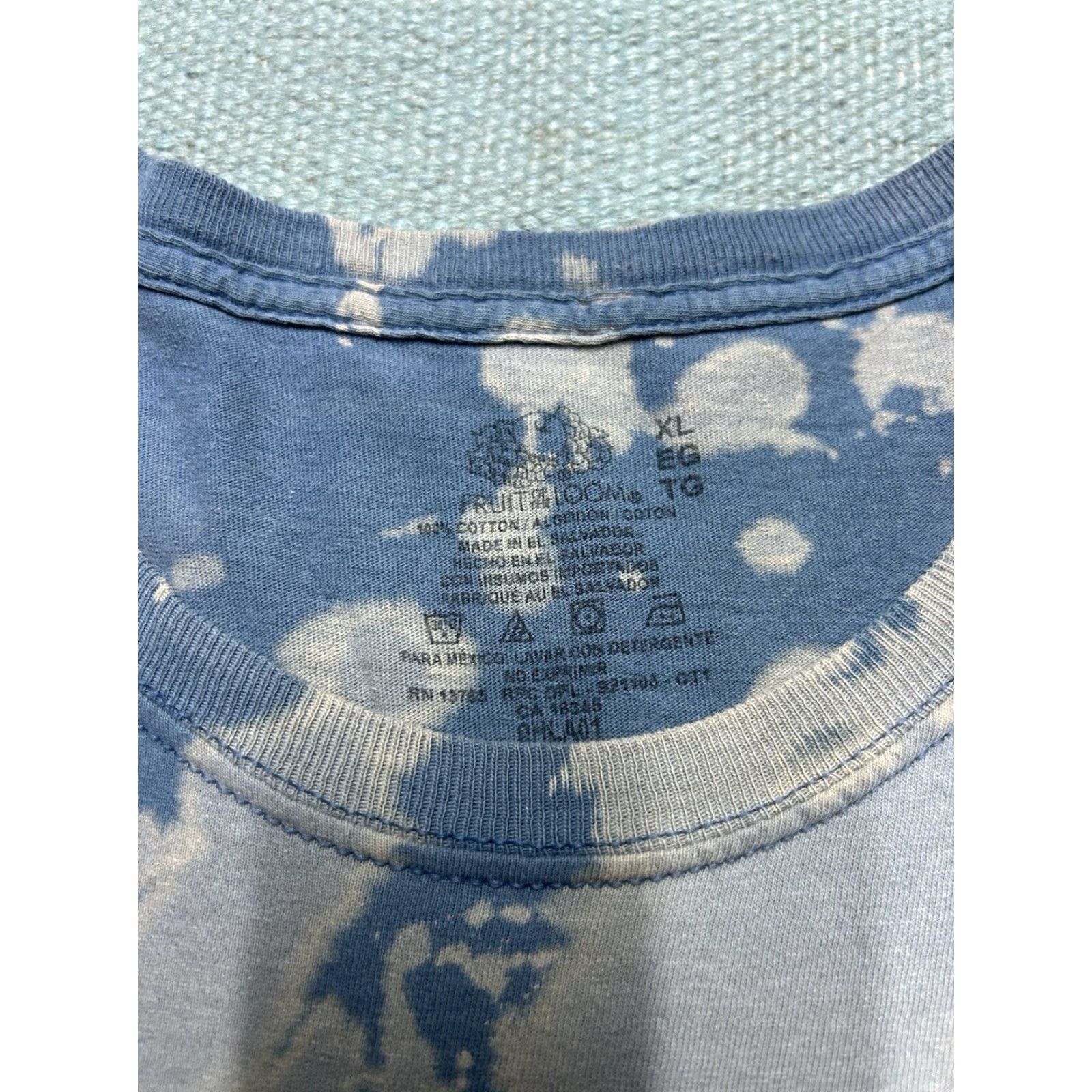 Fruit Of The Loom Fruit of the Loom Pocket T Shirt Bleach Tie Dye Blue Cotton Hippie XL Distressed Men Potentials Size US XL / EU 56 / 4 - 6 Thumbnail