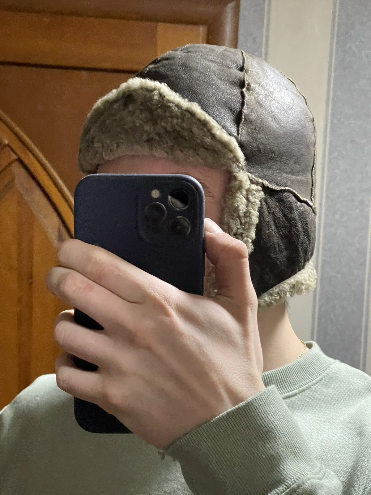 Vintage 1980s USHANKA Y2K FLYER'S LEATHER TRAPPER HAT WITH SHEARLING Size ONE SIZE - 5 Thumbnail