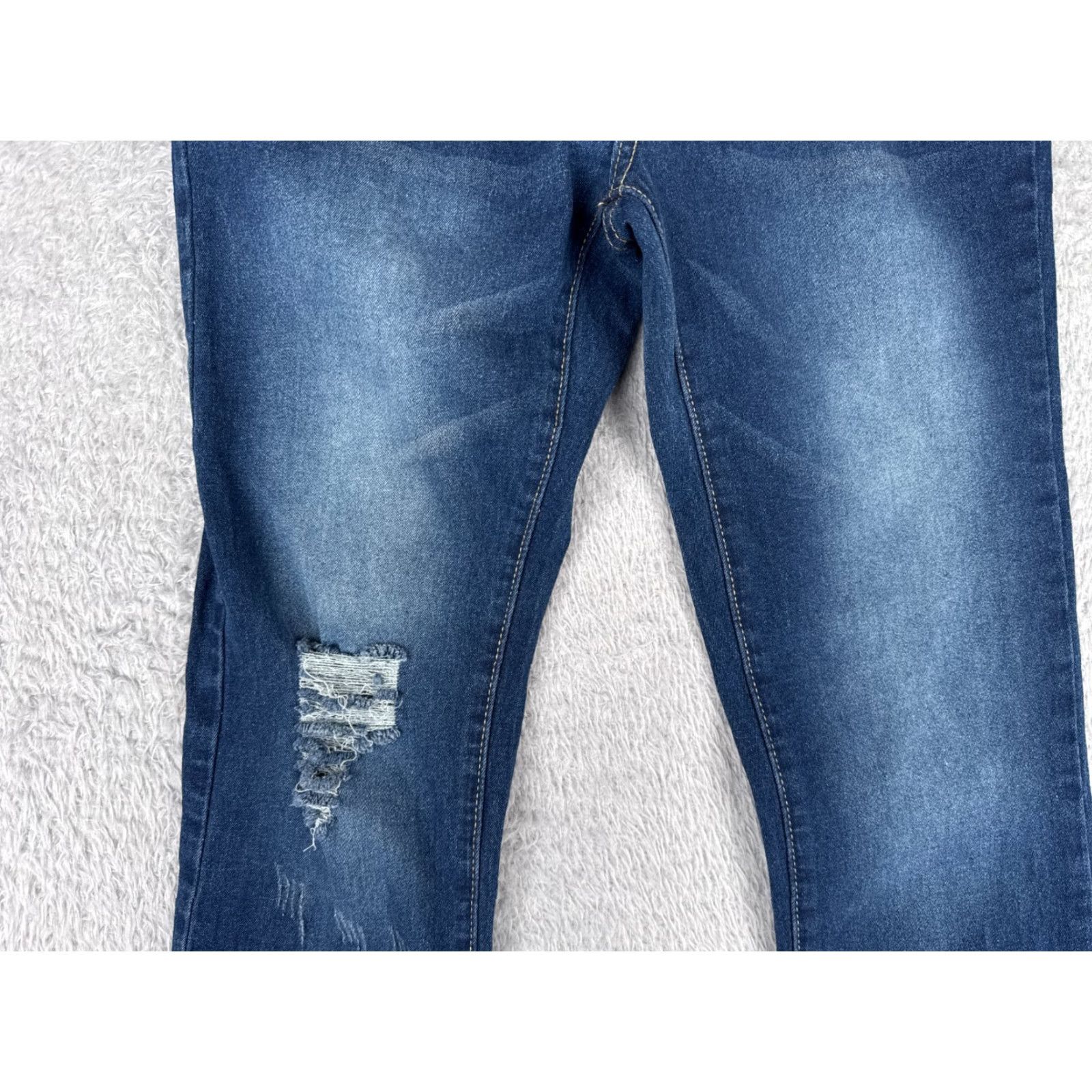 Vintage Jeans Womens 24 Blue Denim Flared Distressed Cotton Blend Mid Rise 24x28 Size 42" / US 20 - 5 Thumbnail