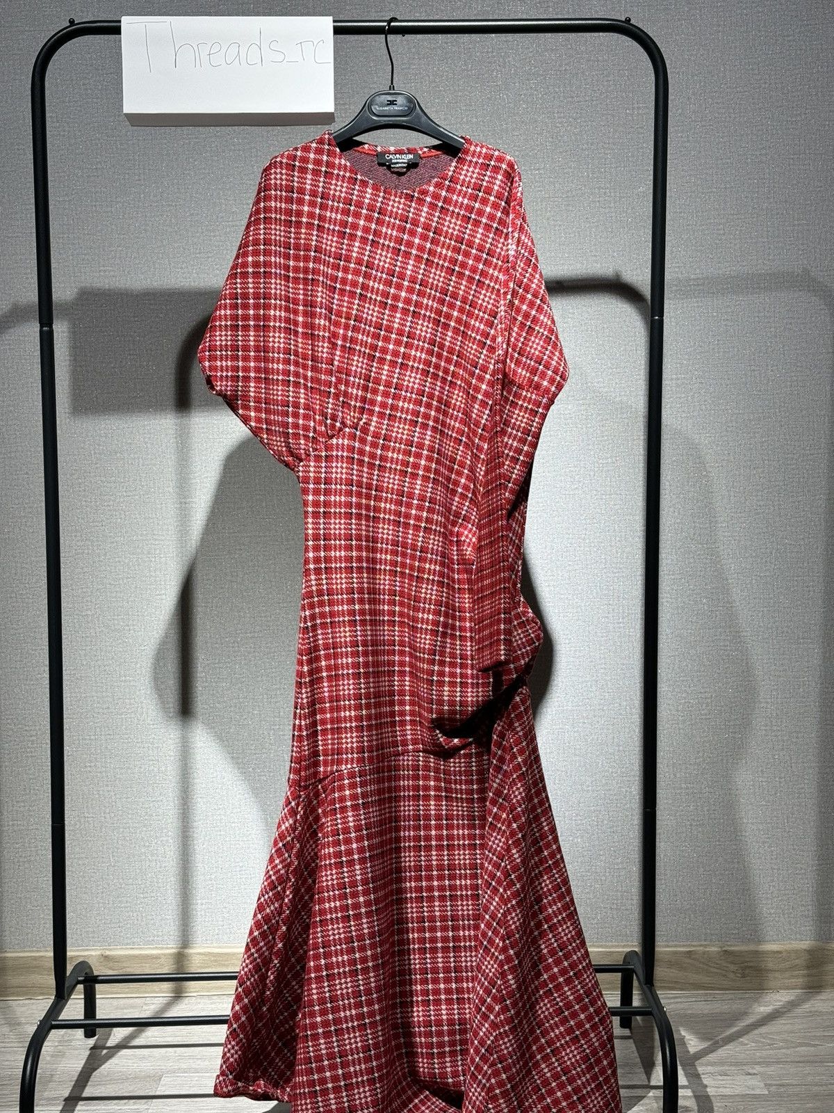 image of Calvin Klein 205W39Nyc Calvin Klein Red Asymmetric Plaid Dress, Women's (Size Small)