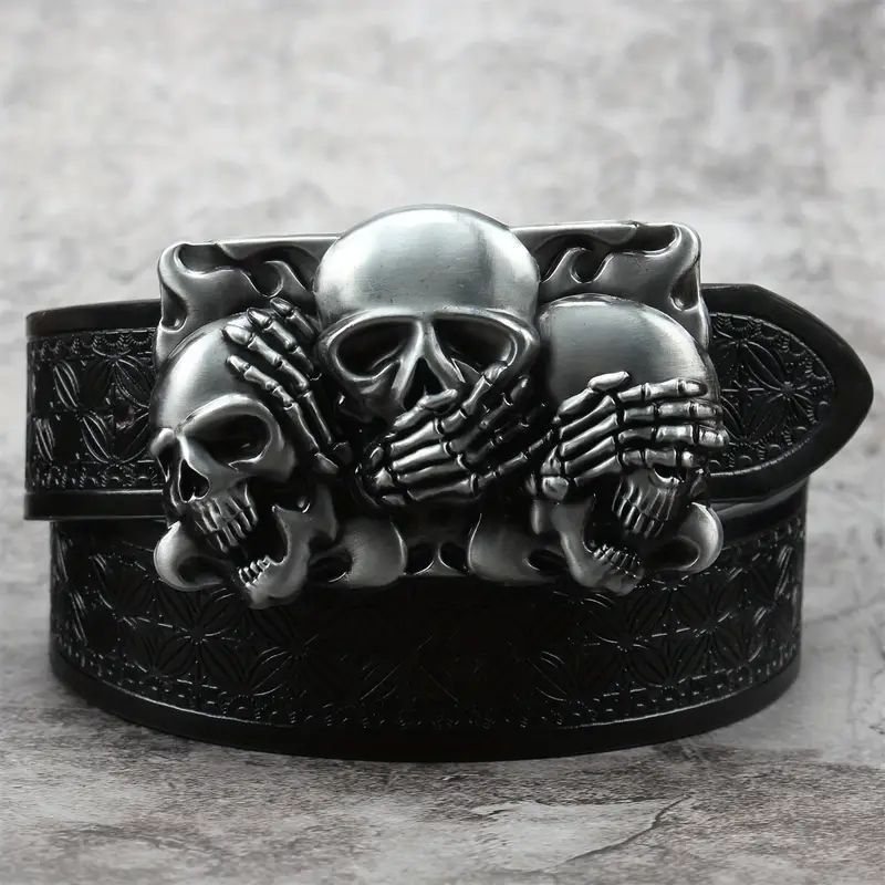 Designer Skull Vintage Belt Riveted Belts Menswear Accessories Size ONE SIZE - 2 Thumbnail