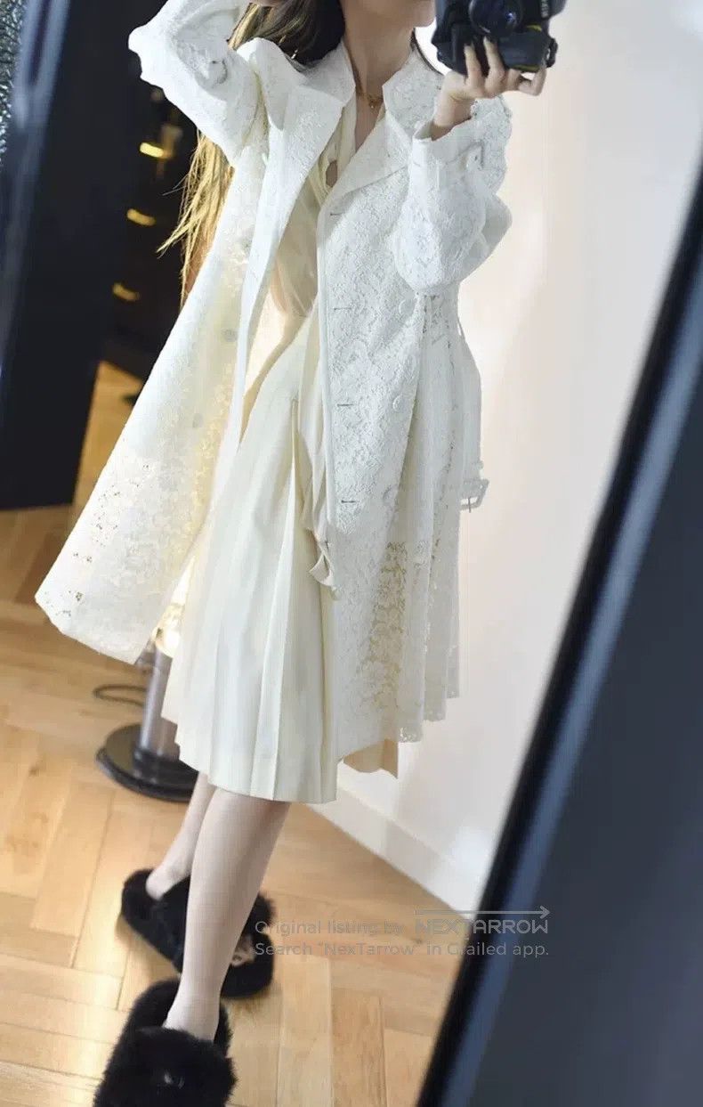Givenchy Givenchy White Openwork Floral Lace Double Breasted Belted Size XS / US 0-2 / IT 36-38 - 5 Thumbnail