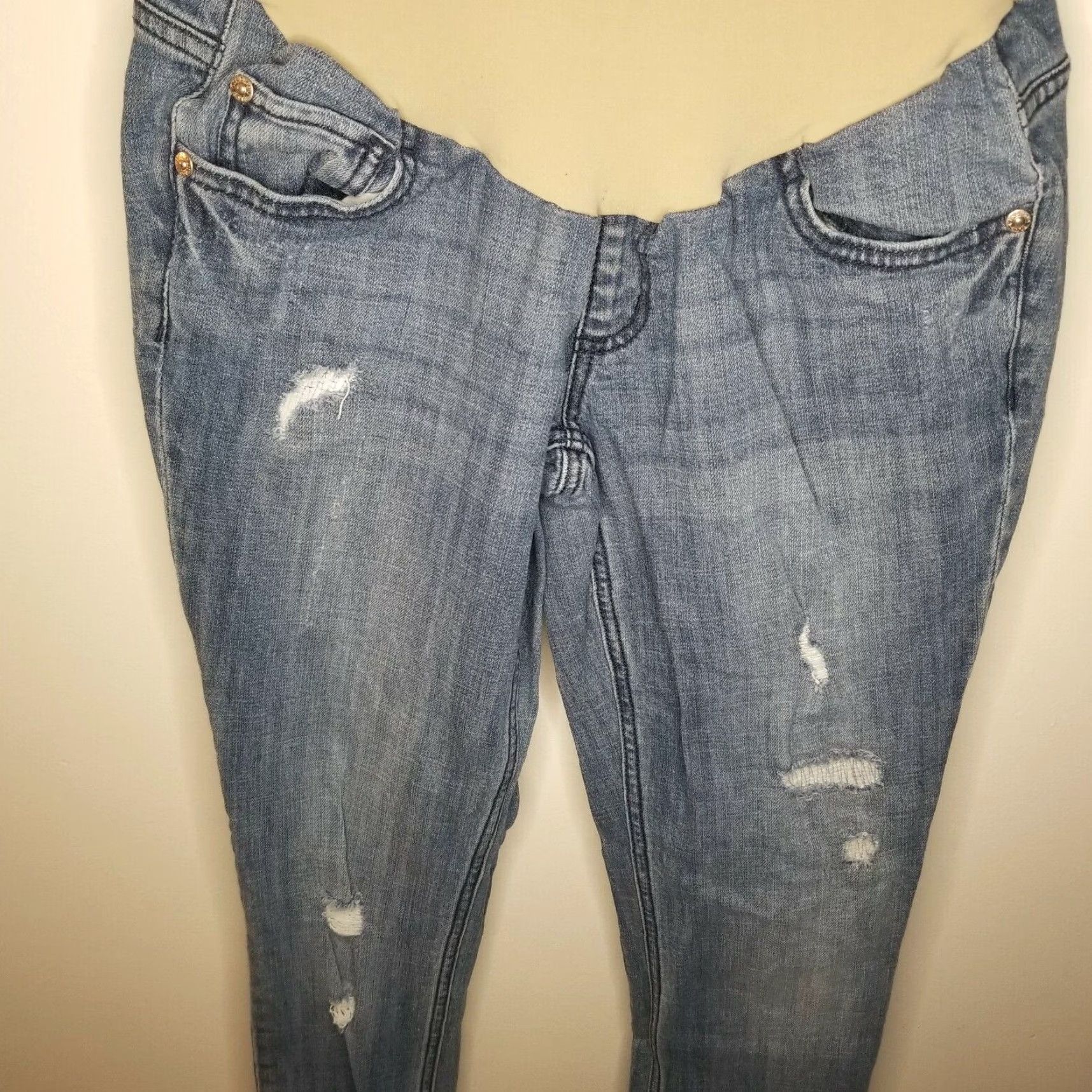 Vintage INDIGO Jeans Skinny Maternity Distressed Indigo Blue Women XS Size Skinny Distressed Jeans Womens XSmall Size 26" / US 2 / IT 38 - 2 Thumbnail