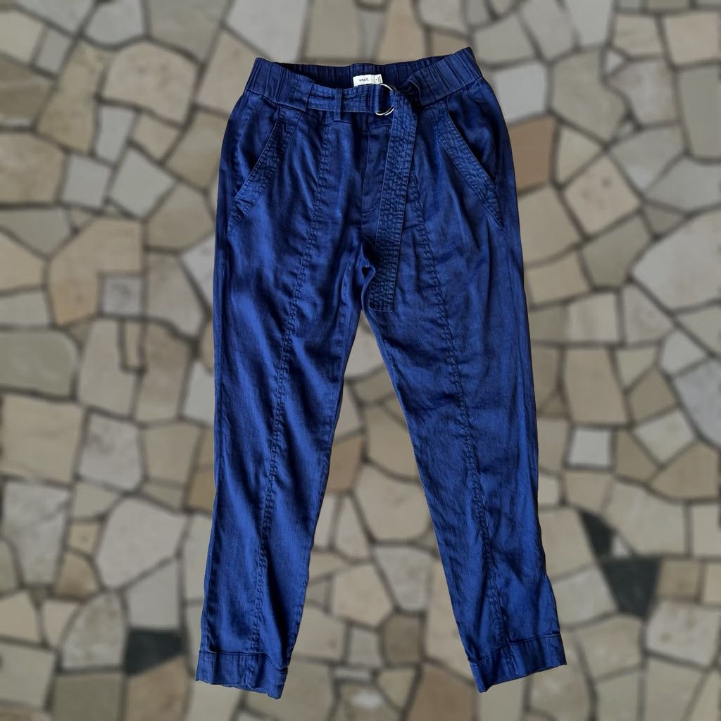 Vince Vince Blue Linen Blend Belted Trousers Slim Pants Women's 6 Size 28" / US 6 / IT 42 - 1 Thumbnail