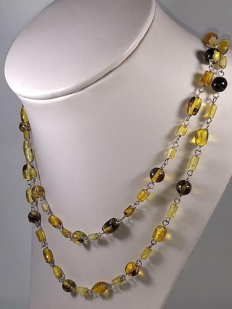 Handmade Alberto Juan Mexican Sterling Silver Amber Beaded Necklace Size ONE SIZE - 3 Thumbnail