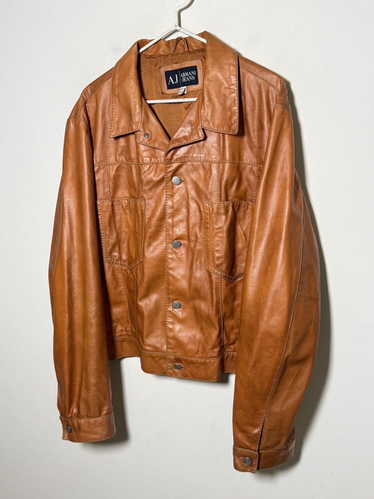 Giorgio Armani Armani Jeans moto leather jacket in a rich cognac brown Size US L / EU 52-54 / 3 - 4 Thumbnail