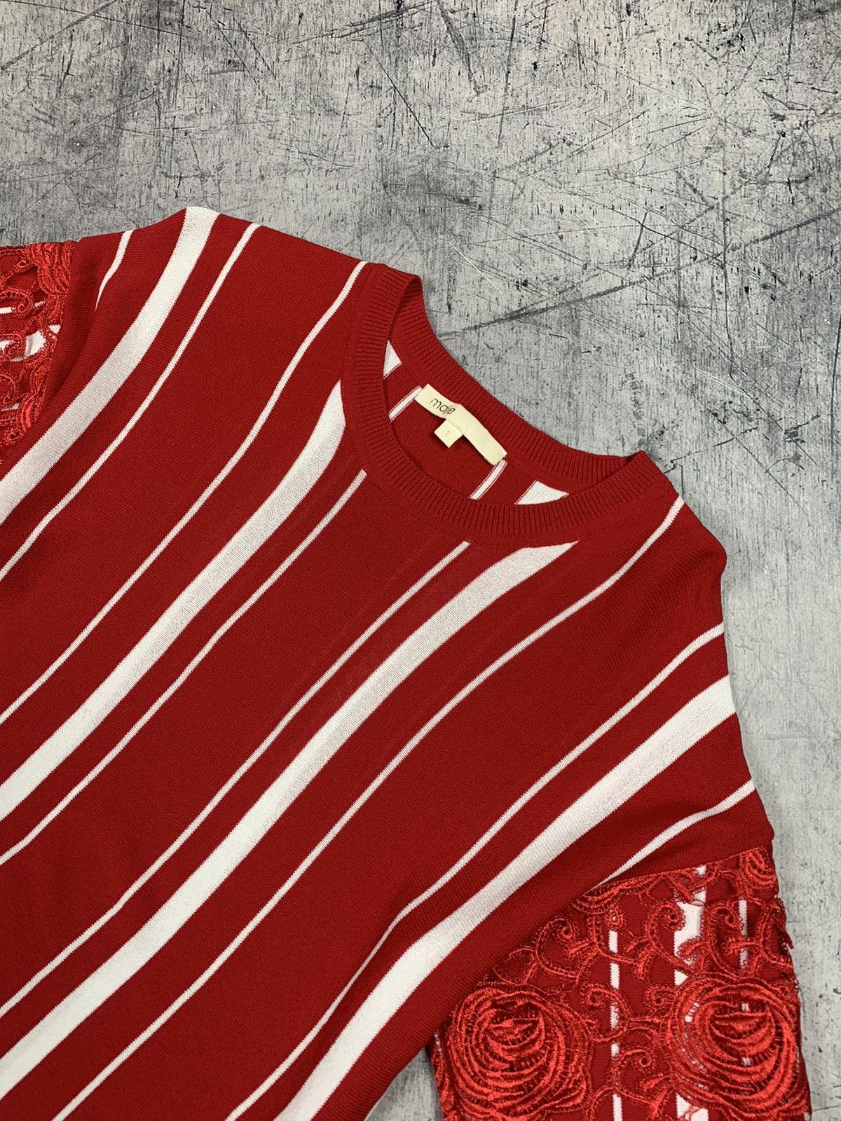 Maje Designer Maje Striped Crochet T-Shirt Red Size 1 Women’s Size S / US 4 / IT 40 - 2 Thumbnail