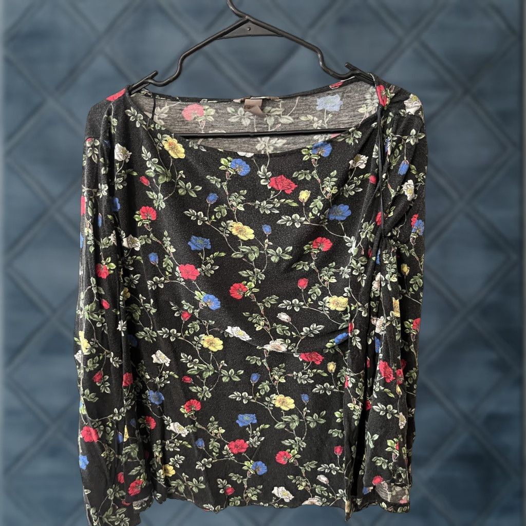 H&M H&M Women Black Floral Long Sleeve Top 3XL Rayon Casual Regular Fit Size XXL / US 16-18 / IT 52-54 - 1 Thumbnail