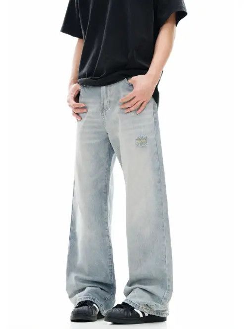 Japanese Brand Rena Vintage washed blue ripped loose wide-leg casual jeans Size US 32 / EU 48 - 7 Thumbnail