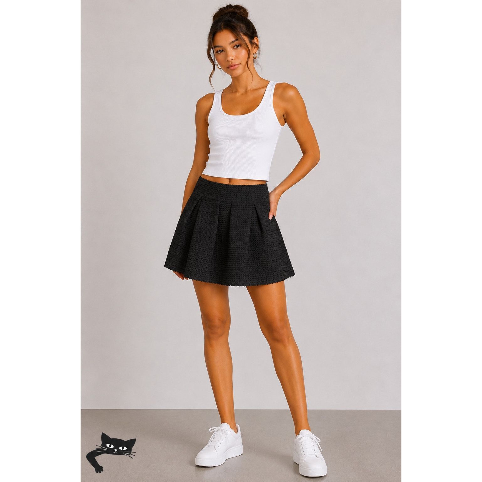 Other NWT L'Atiste Textured Mini Skirt Pleated Panel Structured M Size 30" / US 8 / IT 44 - 3 Thumbnail