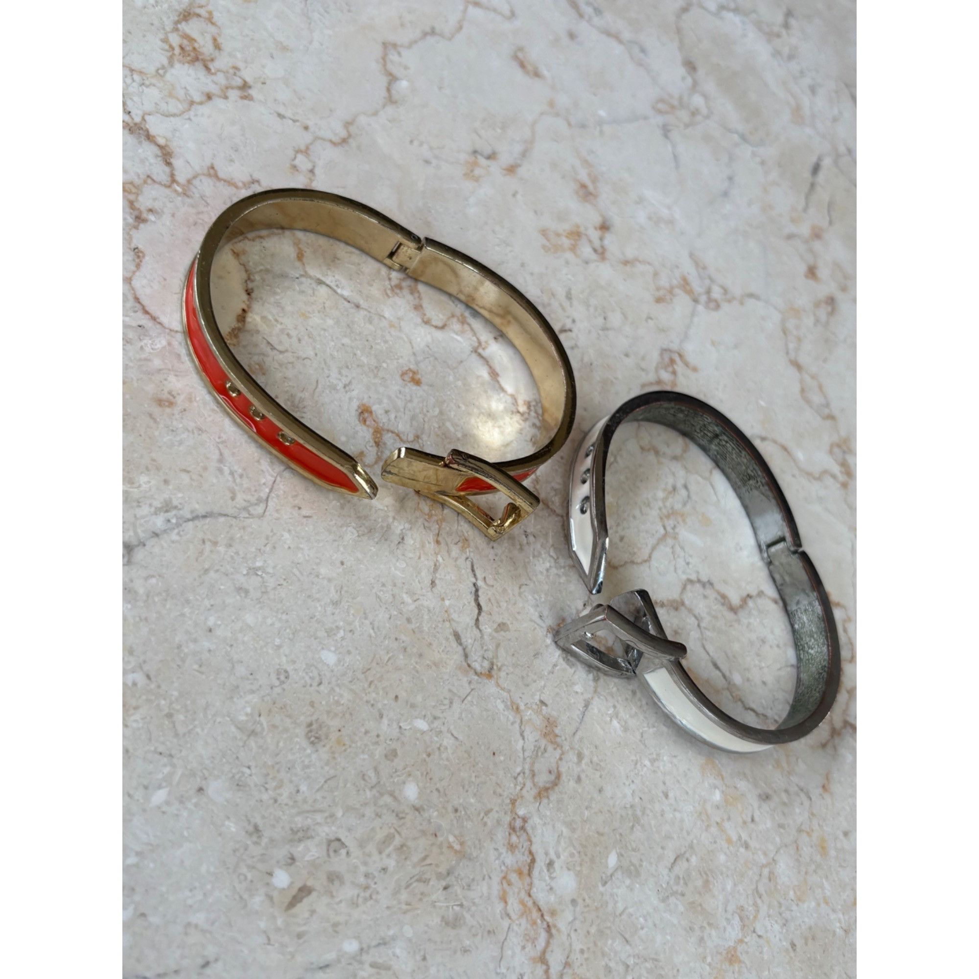 Other Gold-Tone orange & White Enamel Buckle Bangle Bracelets Set Size ONE SIZE - 5 Thumbnail