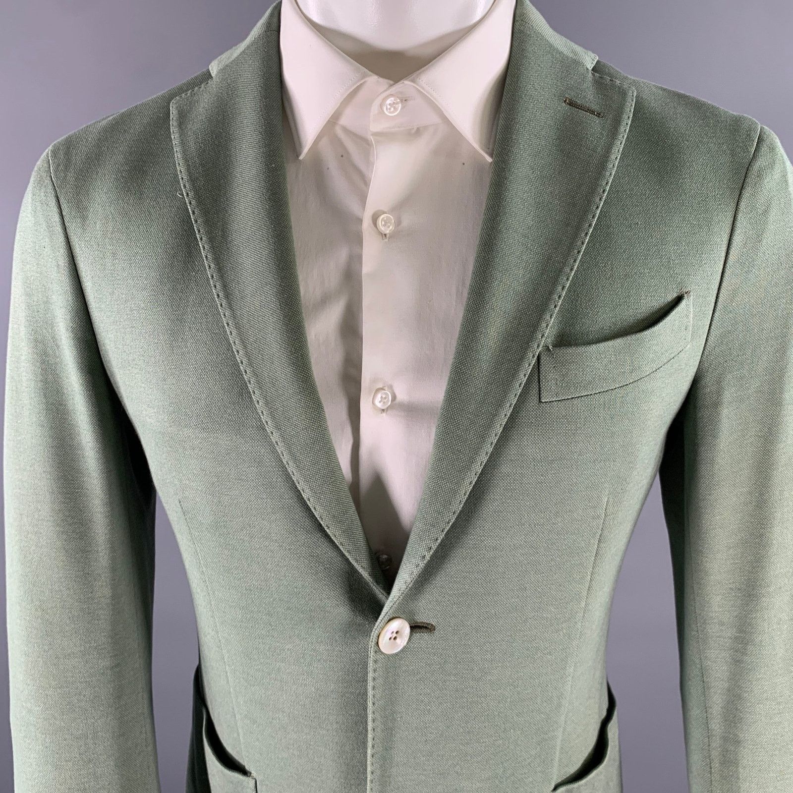 Boglioli BOGLIOLI Size 36 Green Woven Cotton Notch Lapel Sport Coat Size 36R - 2 Thumbnail