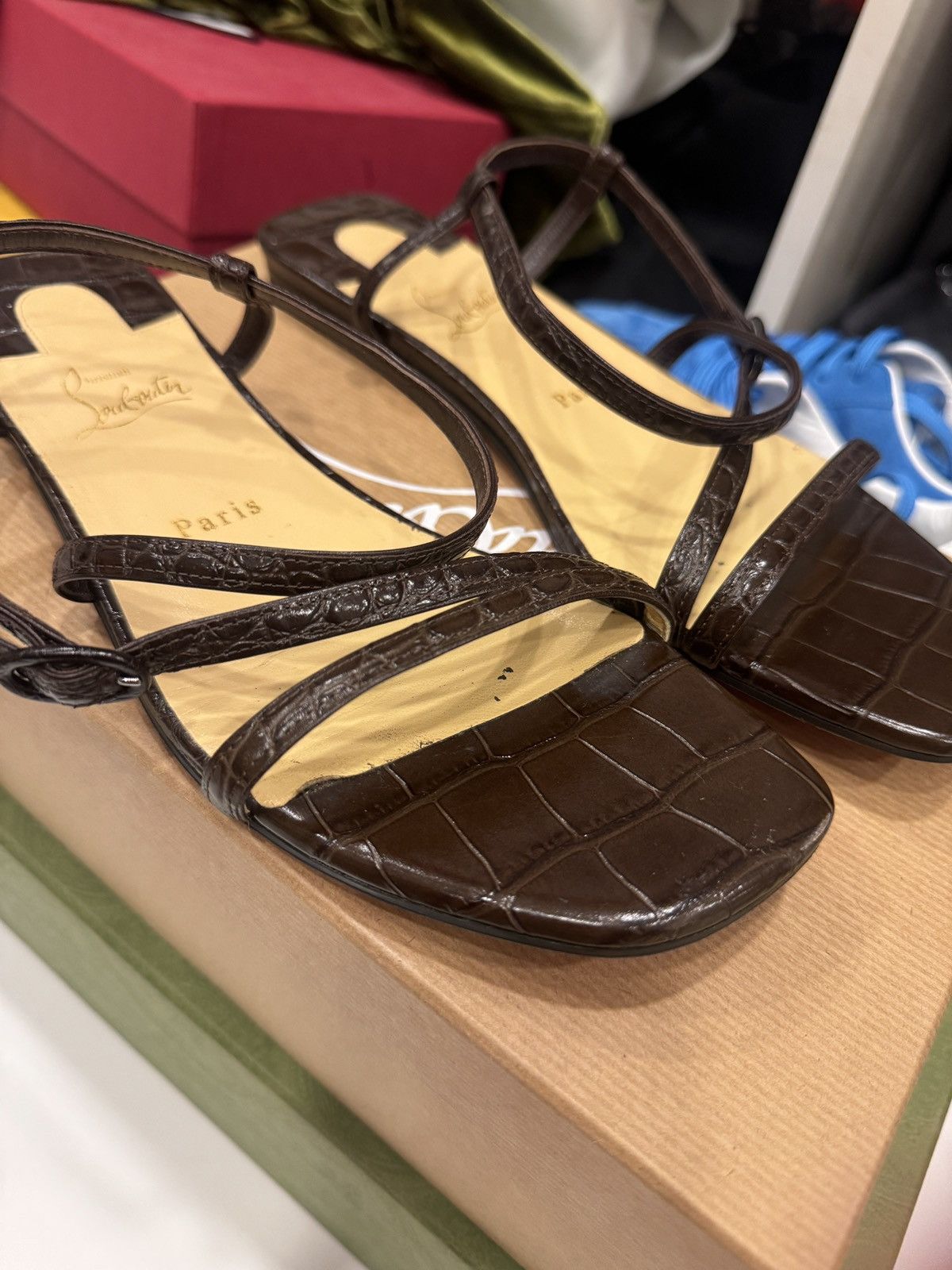 Christian Louboutin Snake skin flat brown sandals Size US 11 / IT 41 - 2 Thumbnail