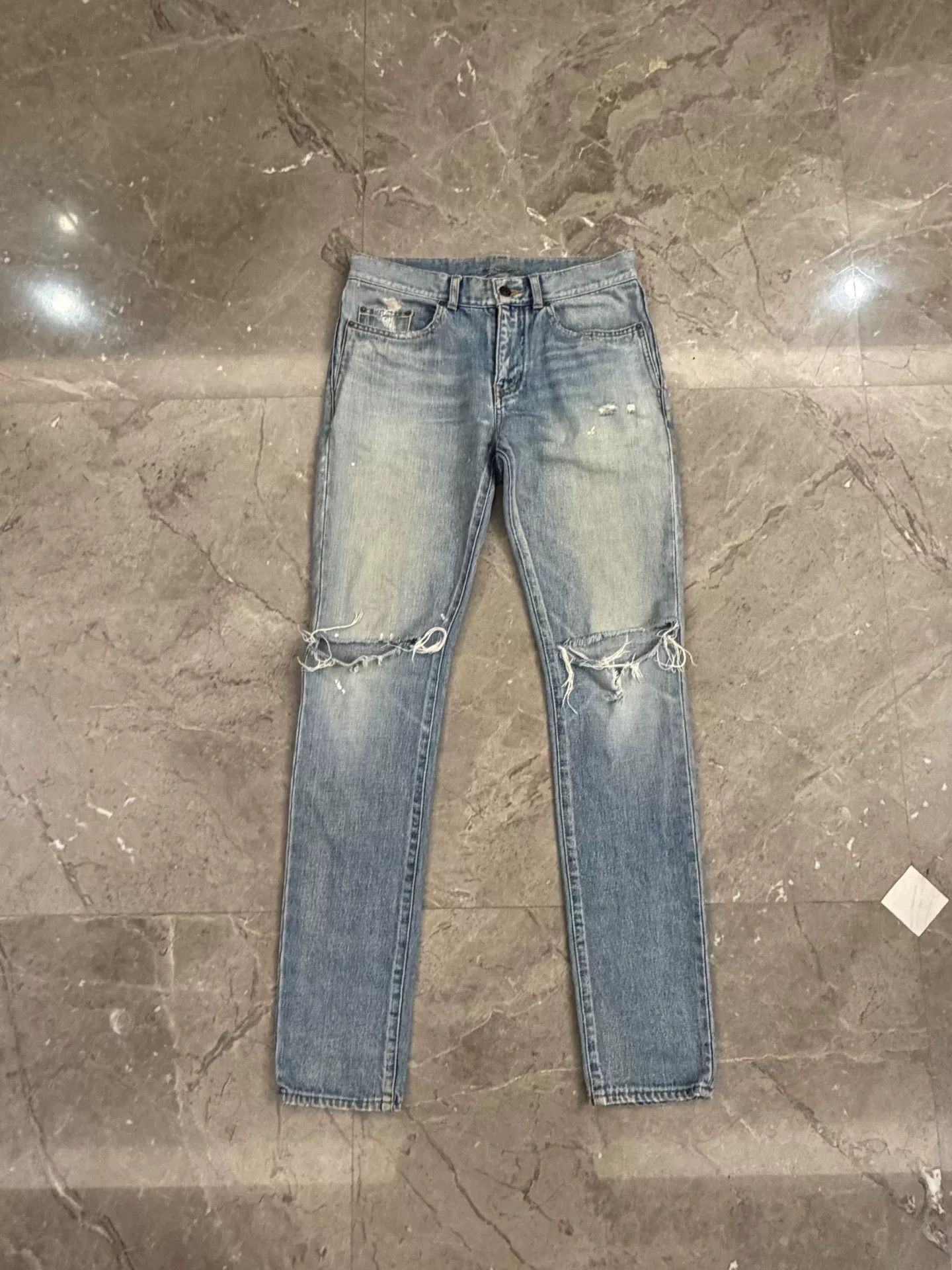 Saint Laurent Paris Saint Laurent Blue Distressed Denim Pants Size US 29 - 1 Thumbnail