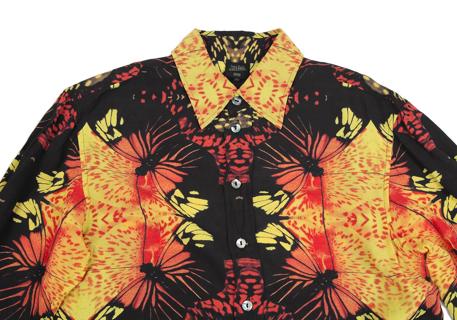 Jean Paul Gaultier Rayon Butterfly Graphic Shirt in Black Yellow Red Size US M / EU 48-50 / 2 - 2 Thumbnail
