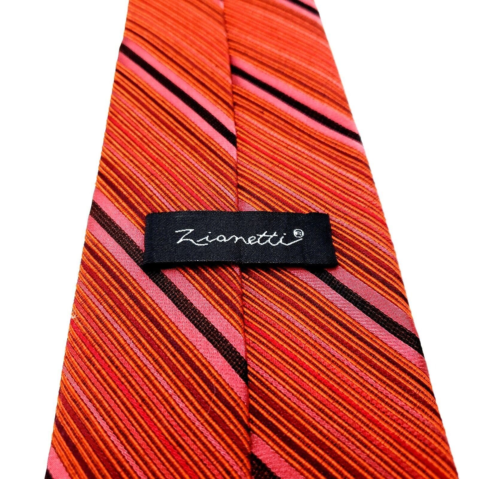 Designer Zianetti Orange Silk Tie Woven Short Wide Striped Size ONE SIZE - 4 Thumbnail