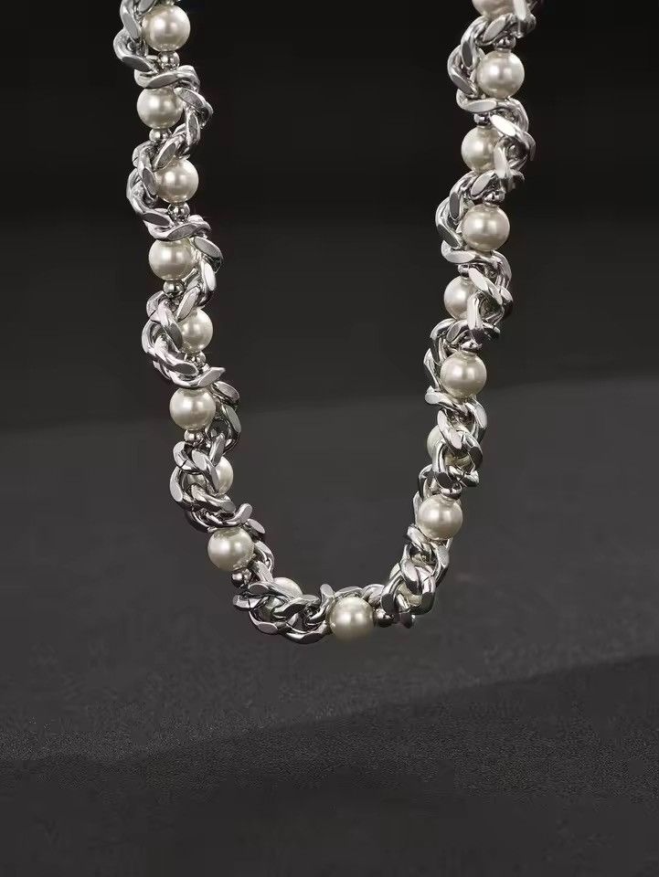 Japanese Brand Steel Thick Chain Pearls Necklace Size ONE SIZE - 3 Thumbnail