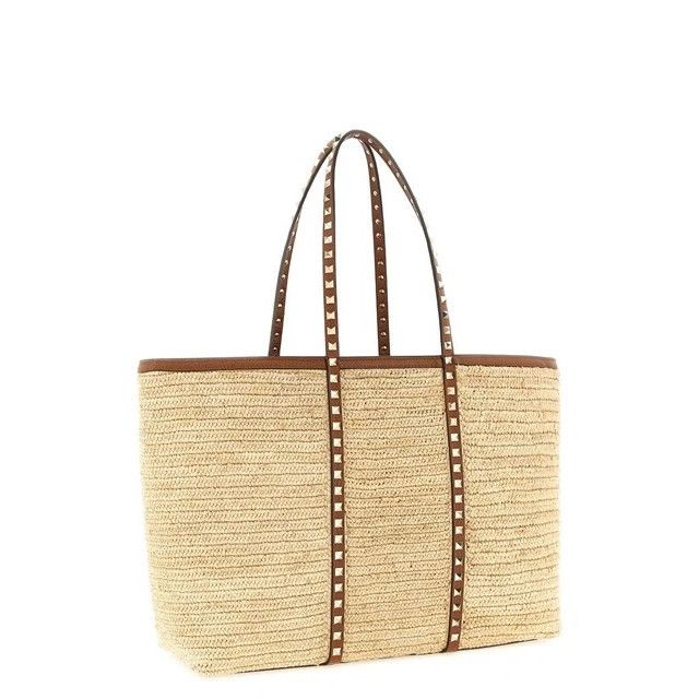 Valentino VALENTINO GARAVANI Rockstud Large Brown Raffia Tote Bag New Size ONE SIZE - 2 Thumbnail