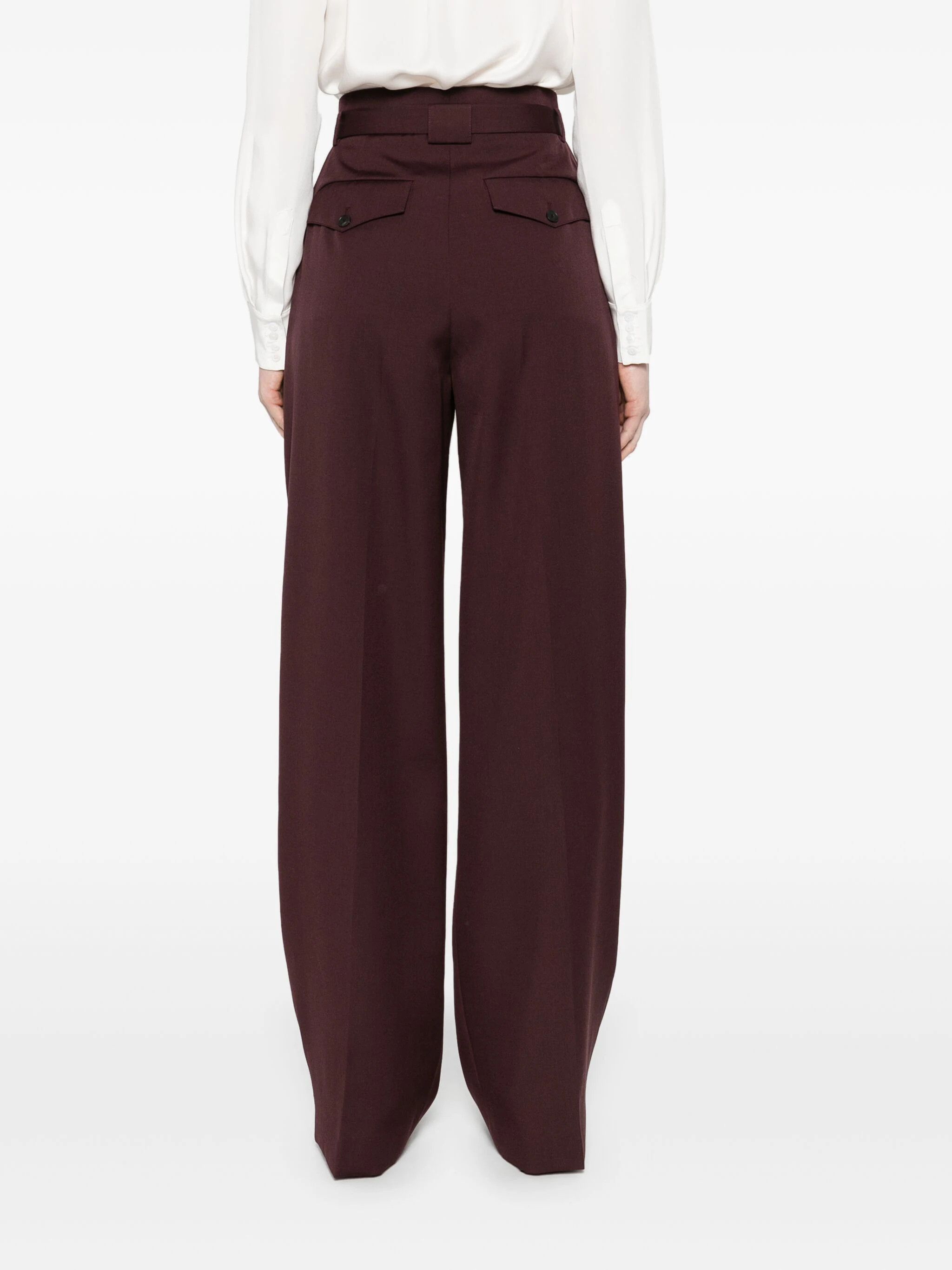 Lanvin o1s22i1n1024 Wide-Leg Pants in Burgundy Size 26" / US 2 / IT 38 - 4 Thumbnail