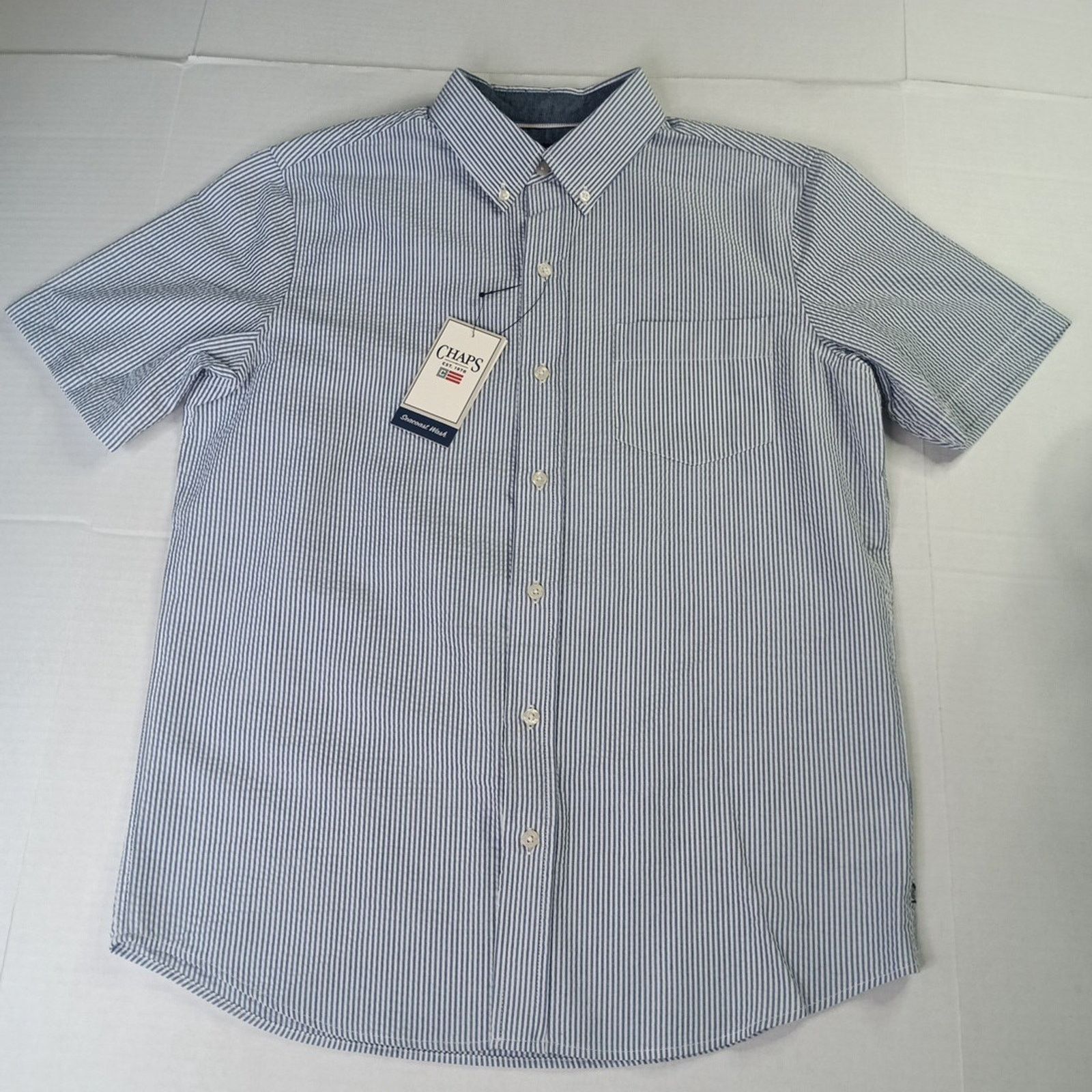 Chaps Chaps Seacoast Seersucker Woven Shirt Mens Size S Blue White Size US S / EU 44-46 / 1 - 1 Thumbnail