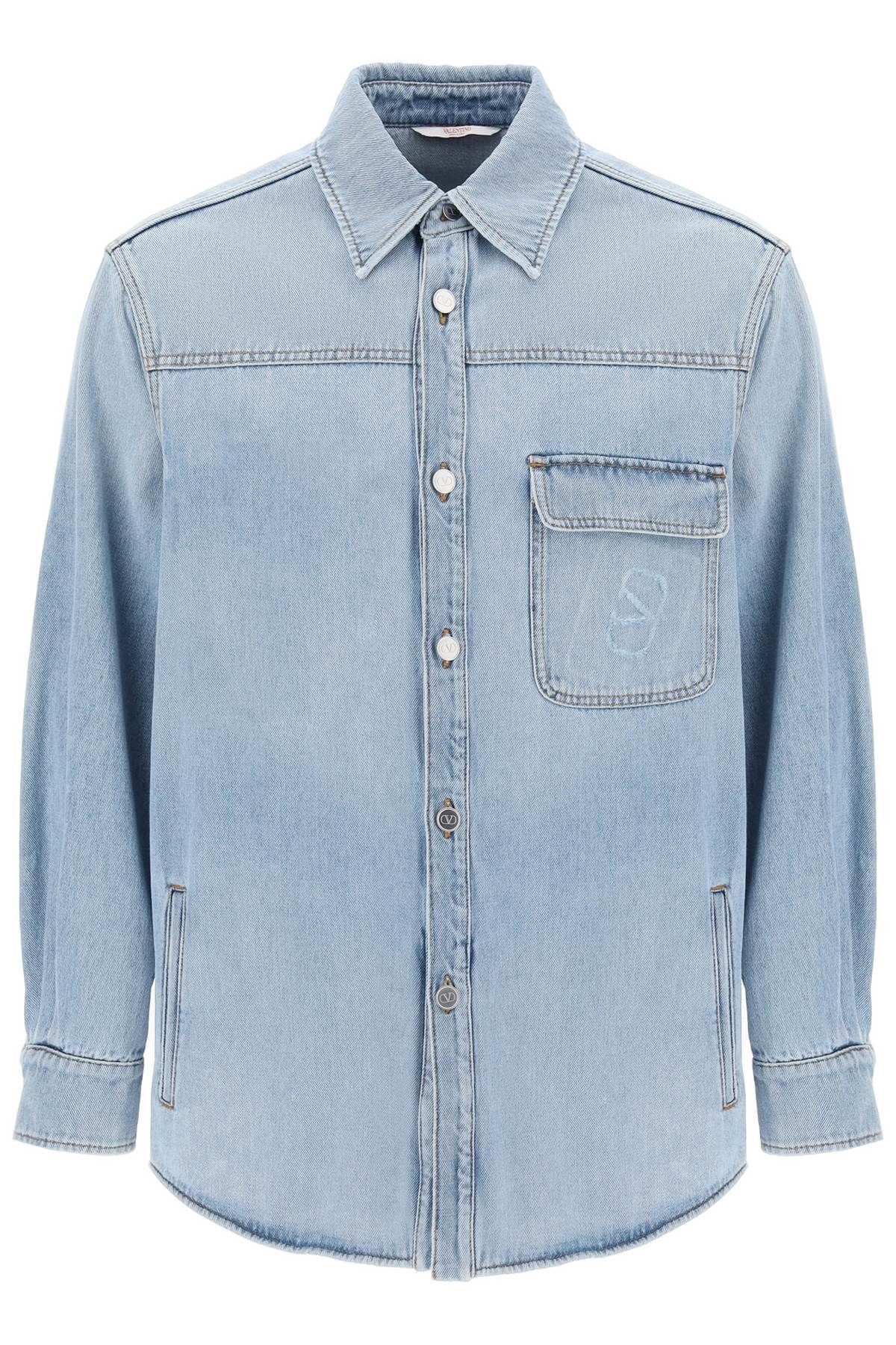 image of Valentino Garavani O1S22I1N0124 Denim Overshirt In Light Blue, Men's (Size Small)