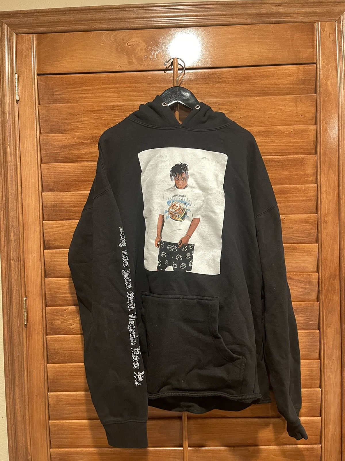 image of 999 Club x Revenge Juice Wrld Photo Hoodie in Black, Men's (Size XL)