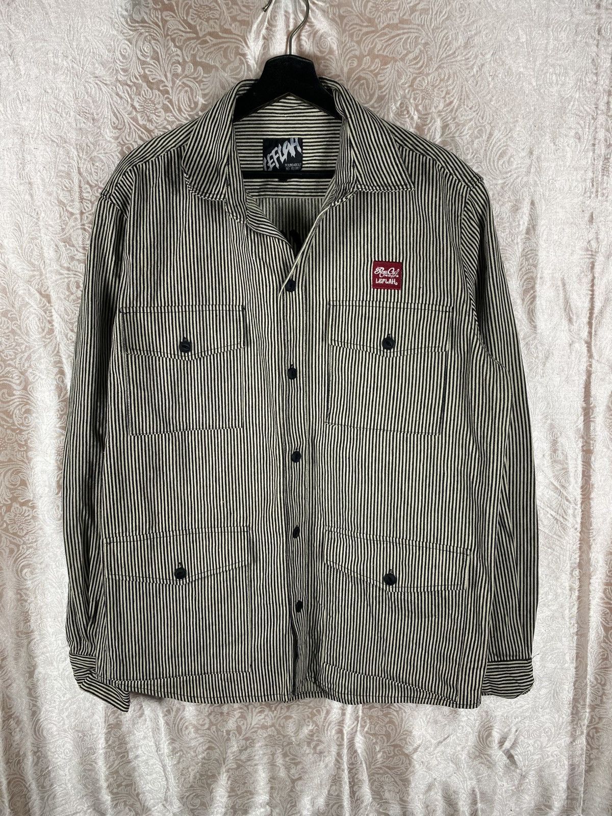 Japanese Brand Vintage LEFLAH Hickory Stripe Workwear Shirt Jacket Japanese Size US XL / EU 56 / 4 - 3 Thumbnail