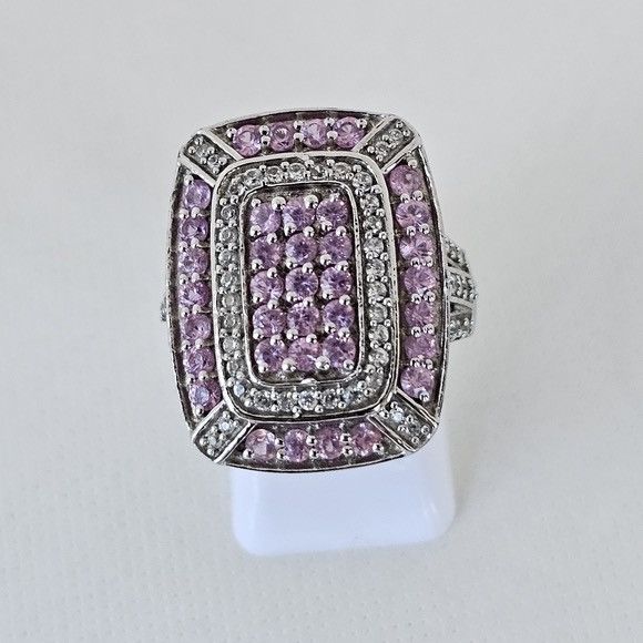 Other Genuine Pink Sapphire & White Zircon Ring Sterling Size ONE SIZE - 4 Thumbnail