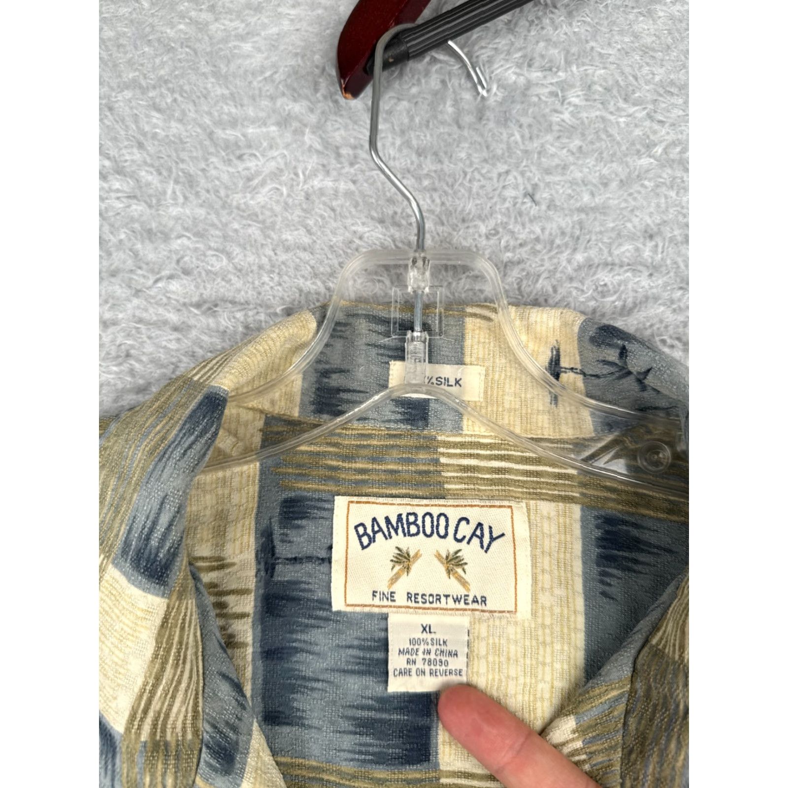 Vintage VINTAGE Bamboo Cay Shirt Adult XL Blue Ivory Stripe Palm Silk Hawaiian READ Size US XL / EU 56 / 4 - 7 Thumbnail