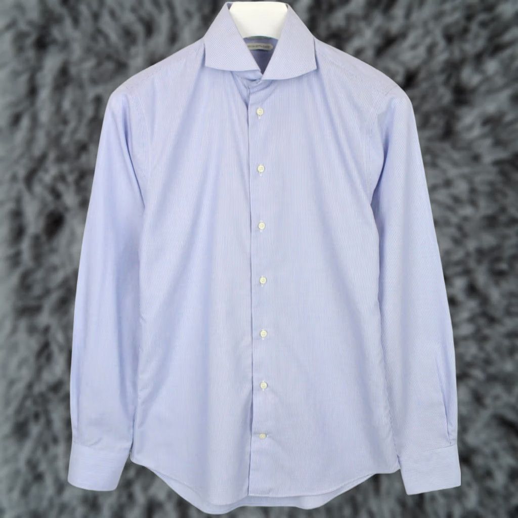 Suitsupply SUITSUPPLY Extra Slim Fit Formal Shirt Men's 37 / 14 1/2 Pinstriped Blue Size 36R - 1 Thumbnail