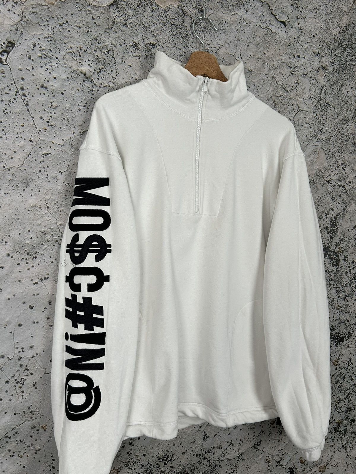 Moschino Vintage Moschino Couture White Half Zip Logo Sweatshirt Size US L / EU 52-54 / 3 - 2 Thumbnail