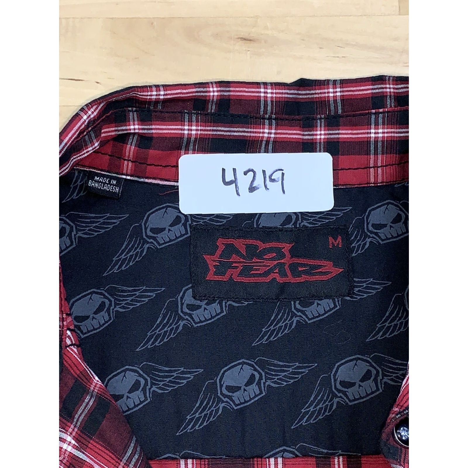 No Fear No Fear Button-Up Shirt Plaid Red Short Sleeve M Pearl Snap Men Size US 31 - 3 Thumbnail