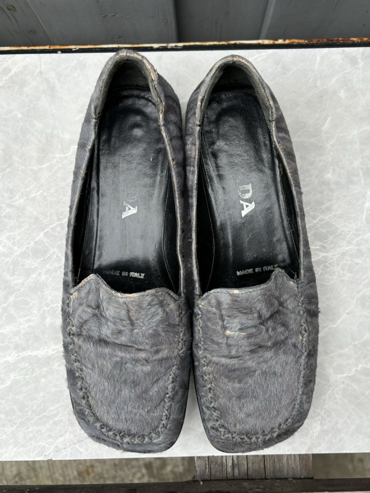 Prada × Vintage 1990s Prada Pony Hair Loafers Vintage Square Toe Fur Womens Size US 7 / IT 37 - 3 Thumbnail