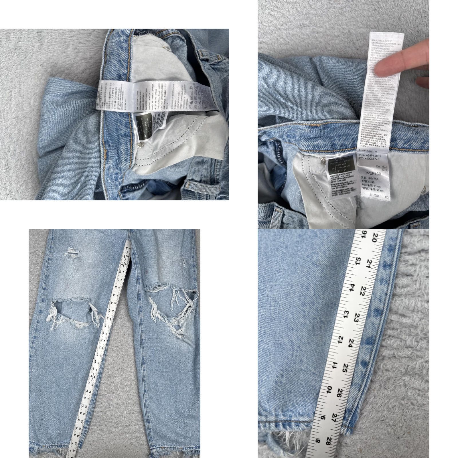 Levi's Levis Premium Jeans Baggy Dad 29x30 Light Wash Blue Distressed Ripped 90s Womens Size 29" - 8 Thumbnail