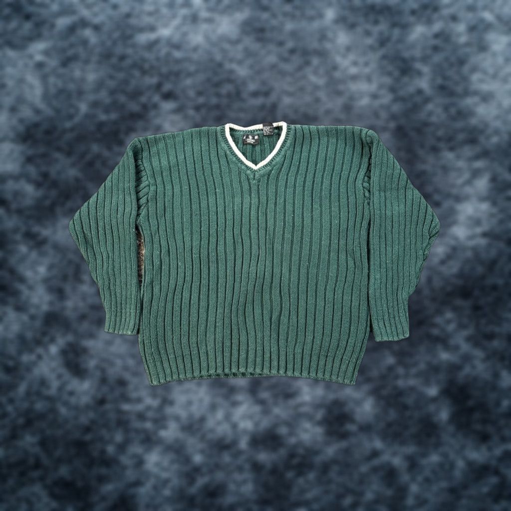 Vintage VINTAGE J RIGGINGS Sweater Men XL Green V-Neck Knit Cotton 90s Chunky Pullover Size US XL / EU 56 / 4 - 1 Thumbnail