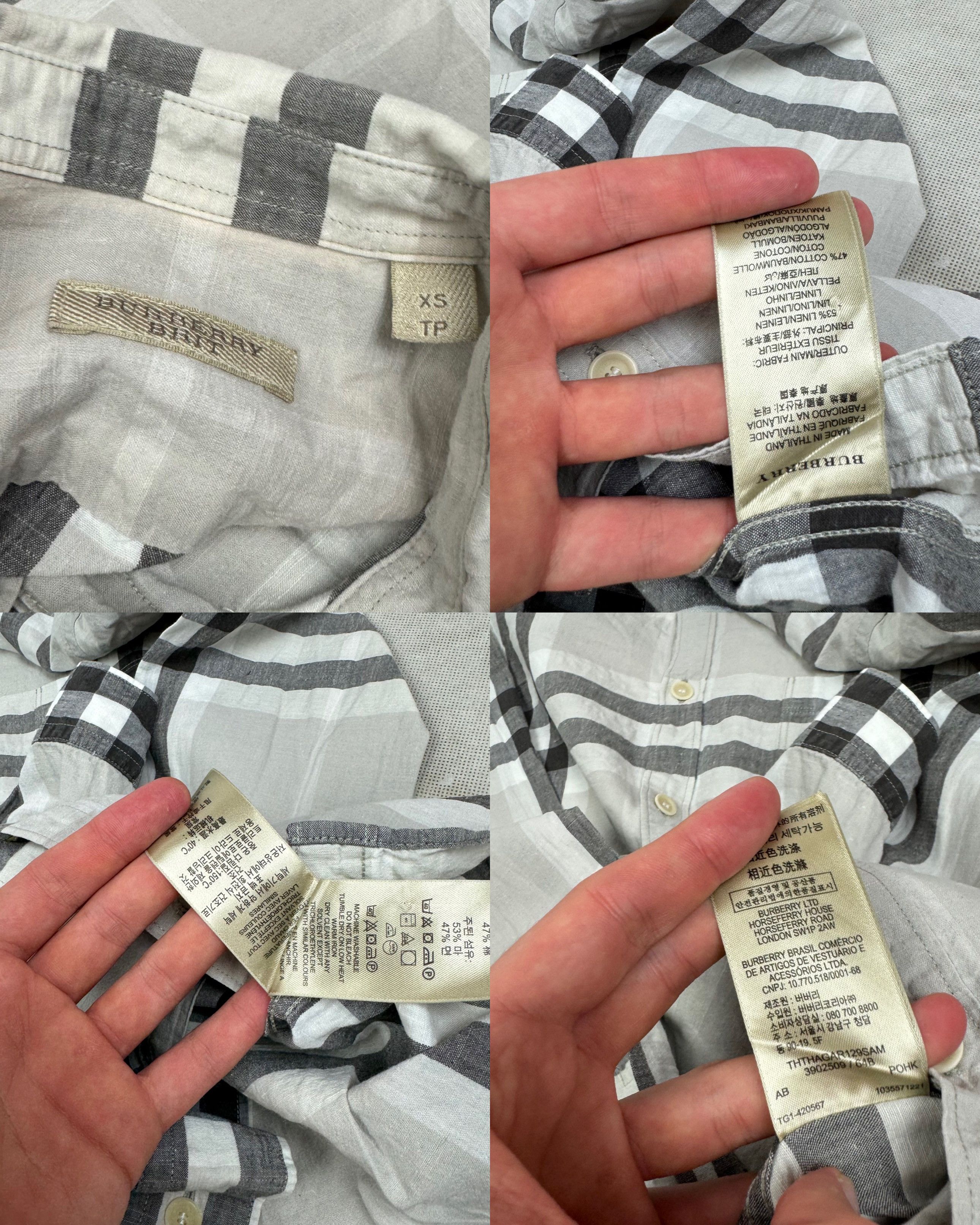 Burberry Burberry Men's Gray Linen Nova Plaid Button-Down Shirt XS Size US XS / EU 42 / 0 - 2 Thumbnail