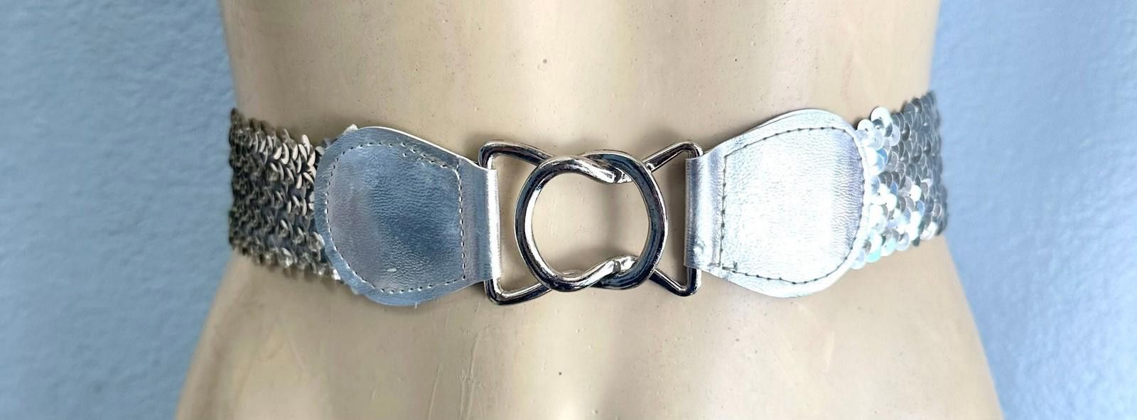 Designer Sequin Fashion Belt Silver Size ONE SIZE - 1 Thumbnail