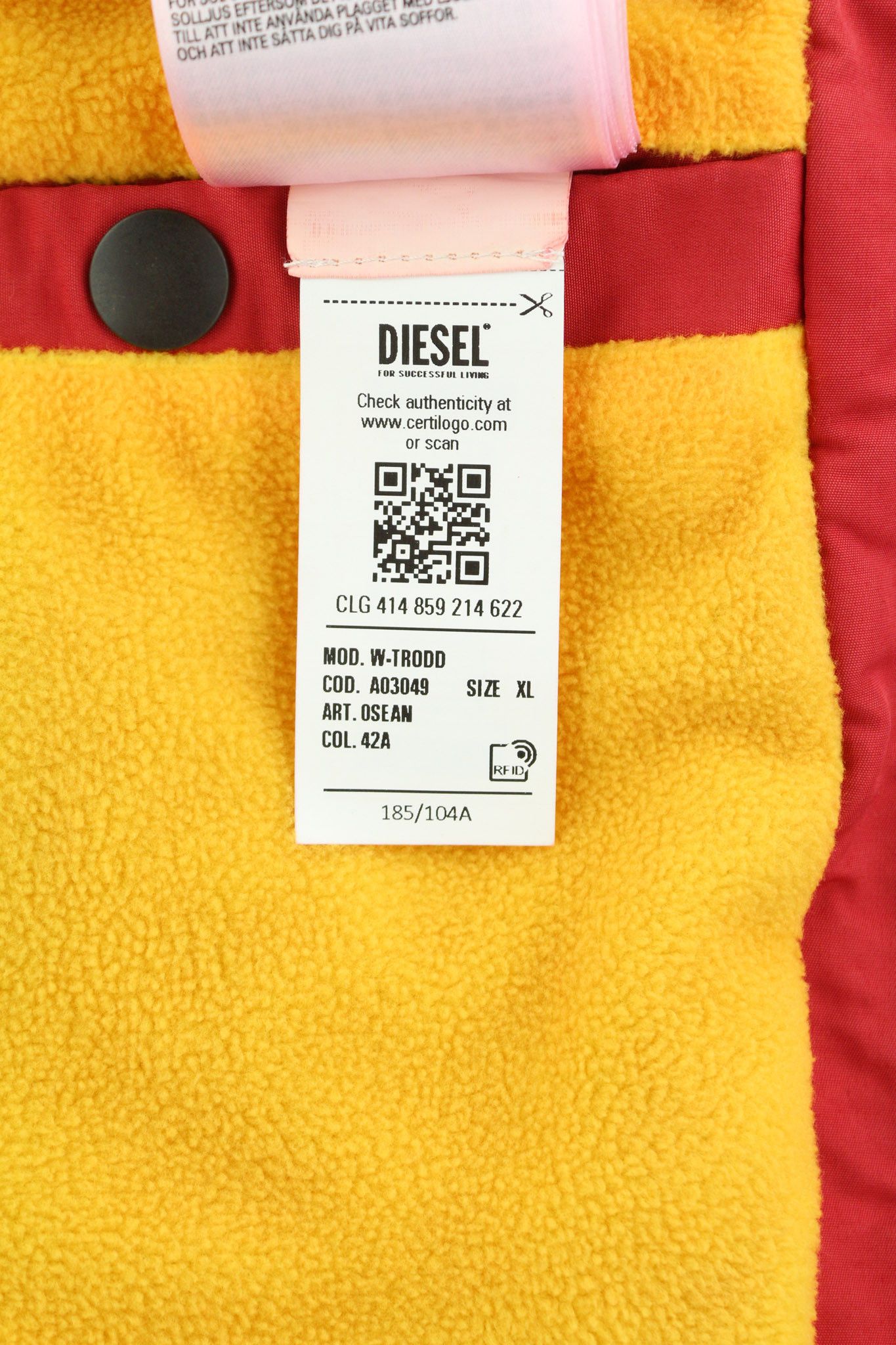 Diesel W-TRODD XL Oversized Fleece Lined Hooded Zip Jacket 40059 Size US XL / EU 56 / 4 - 6 Thumbnail