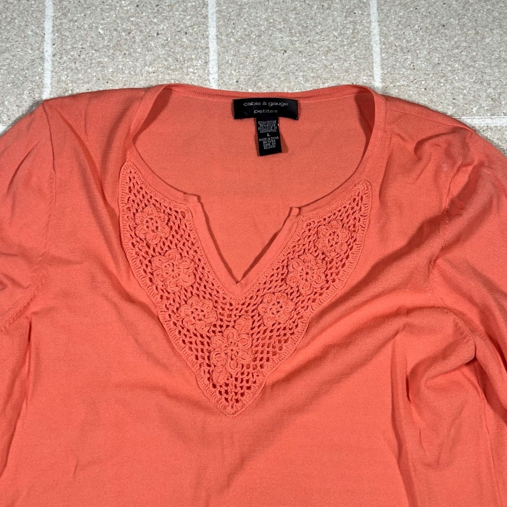 Vintage Cable & Gauge Women’s Blouse Top Cable Gauage Orange Petite Large Size L / US 10 / IT 46 - 2 Thumbnail